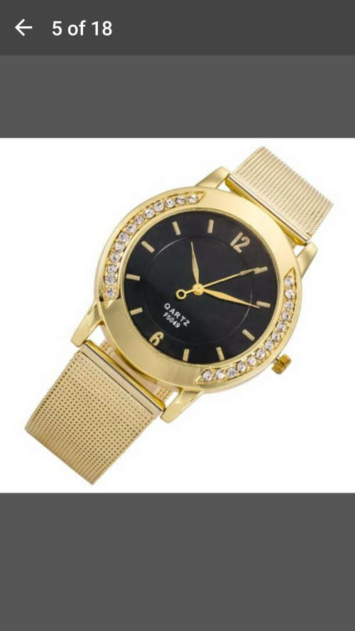 Ladies Crystal Roman Numerals Gold Mesh Band Wrist Watch (Color: Gold with Black Face)