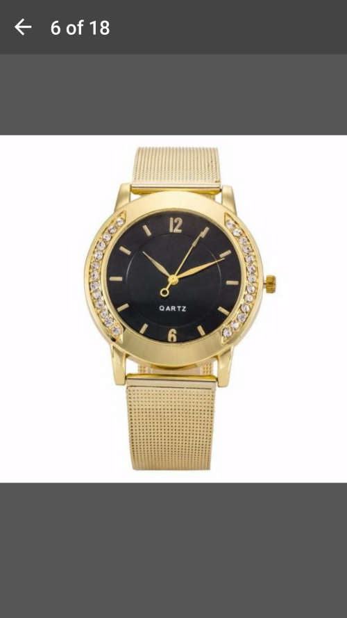 Ladies Crystal Roman Numerals Gold Mesh Band Wrist Watch (Color: Gold with Black Face)