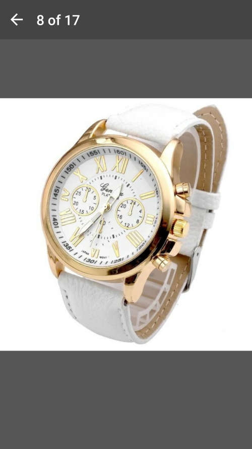 Lady Geneva Platinum Roman Leather Band Analog Quartz Wrist Watch - White