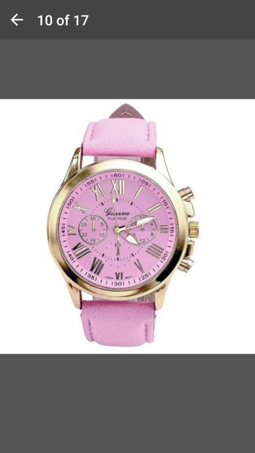 Lady Geneva Platinum Roman Leather Band Analog Quartz Wrist Watch - Pink
