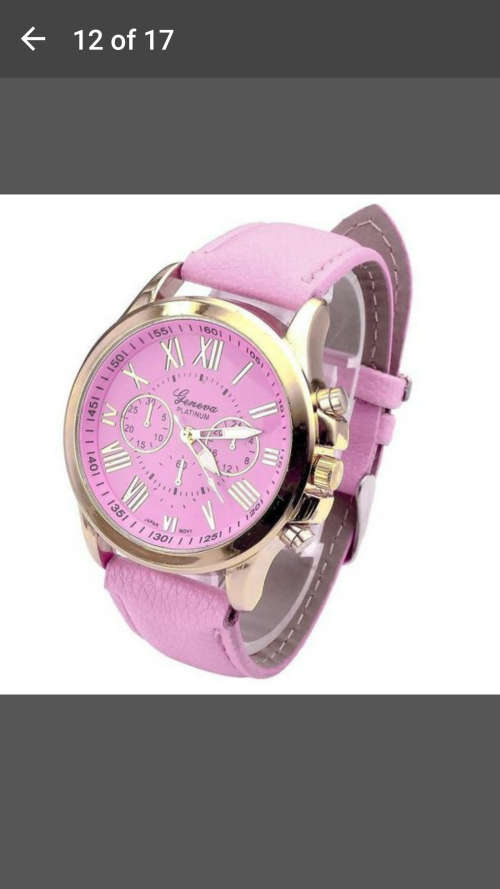 Lady Geneva Platinum Roman Leather Band Analog Quartz Wrist Watch - Pink