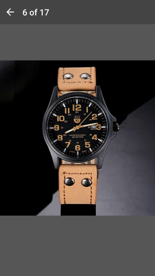 SOKI - Men's Fashion Sport Military Leather Band Quartz Wrist Watch with Date Display - Amazing