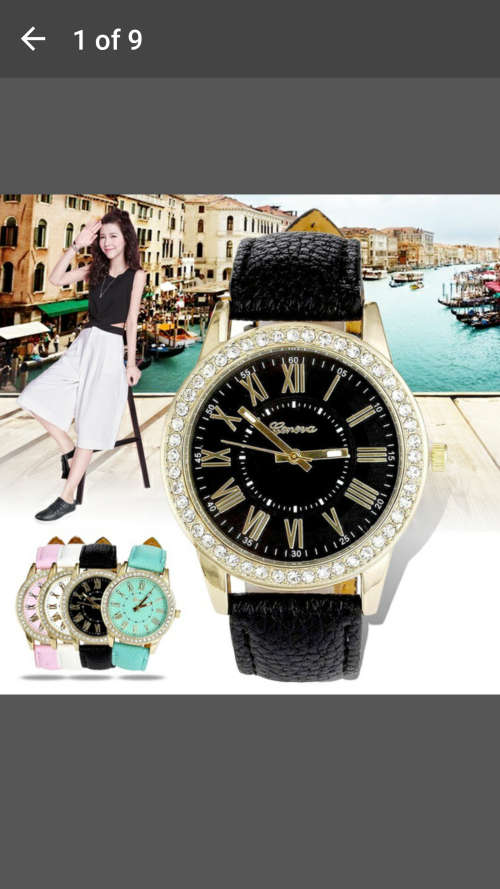 Geneva - Women Rhinestone Analog Leather Quartz Wrist Watch