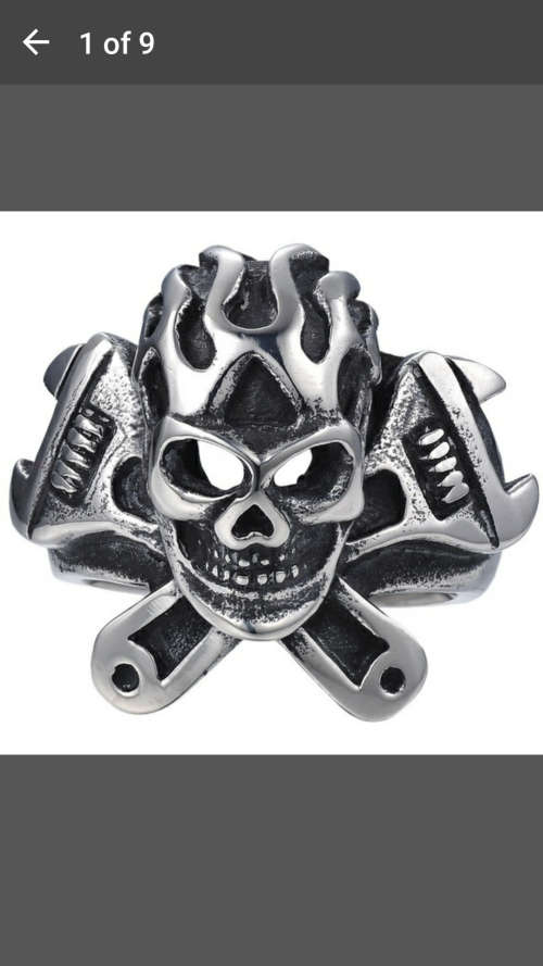 Stainless Steel Men's Fashion Cross Wrench Skull Biker Ring - Size 8