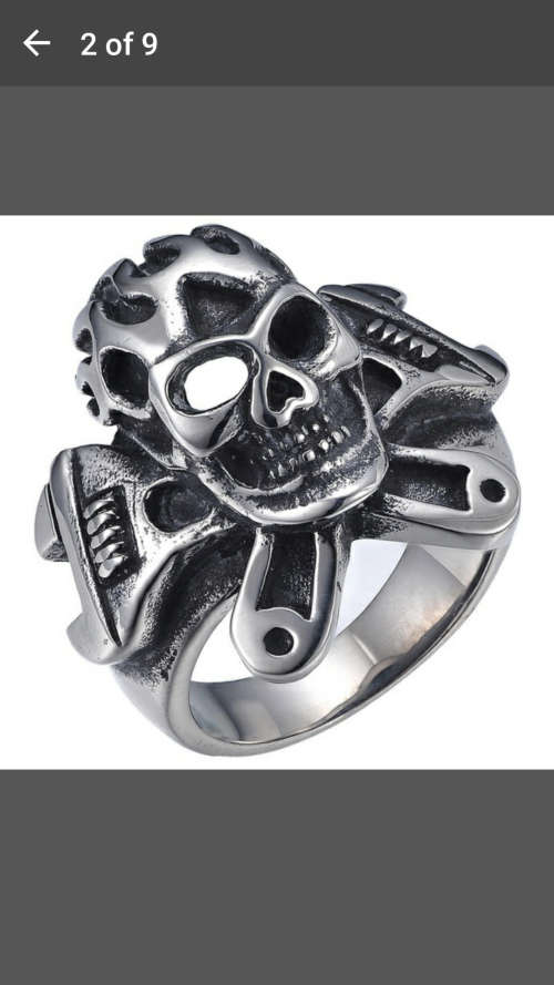 Stainless Steel Men's Fashion Cross Wrench Skull Biker Ring - Size 8