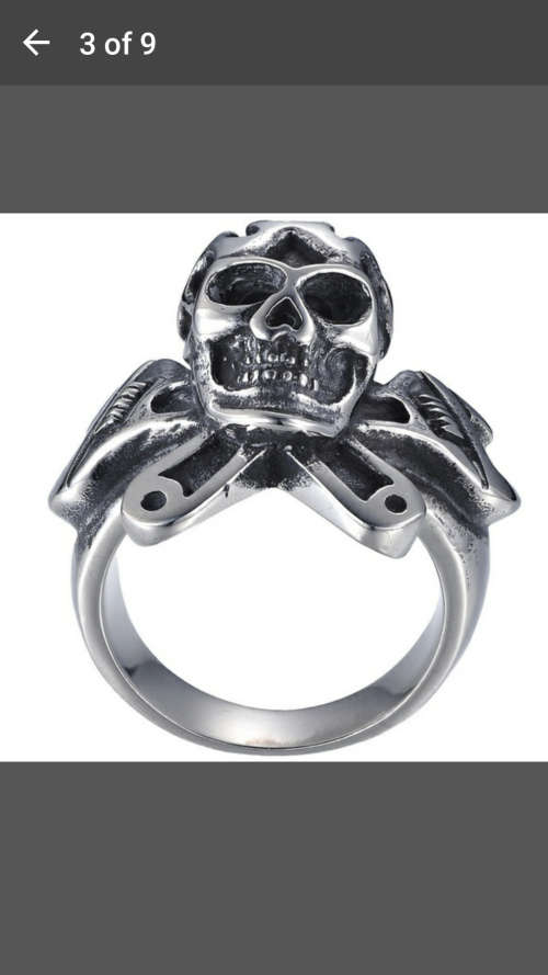 Stainless Steel Men's Fashion Cross Wrench Skull Biker Ring - Size 8