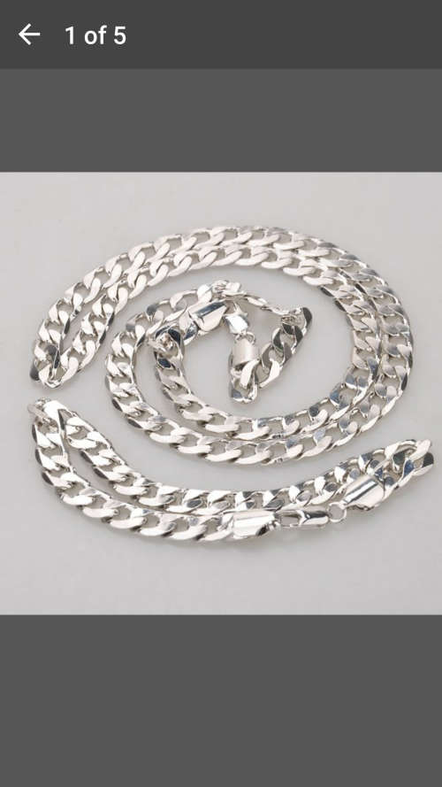 Men's 18K White Gold Filled Set - Curb Chain Necklace (23.6inch )+Bracelet (8.6inch)