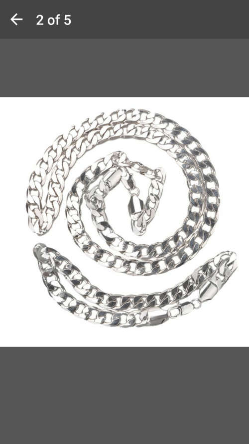 Men's 18K White Gold Filled Set - Curb Chain Necklace (23.6inch )+Bracelet (8.6inch)