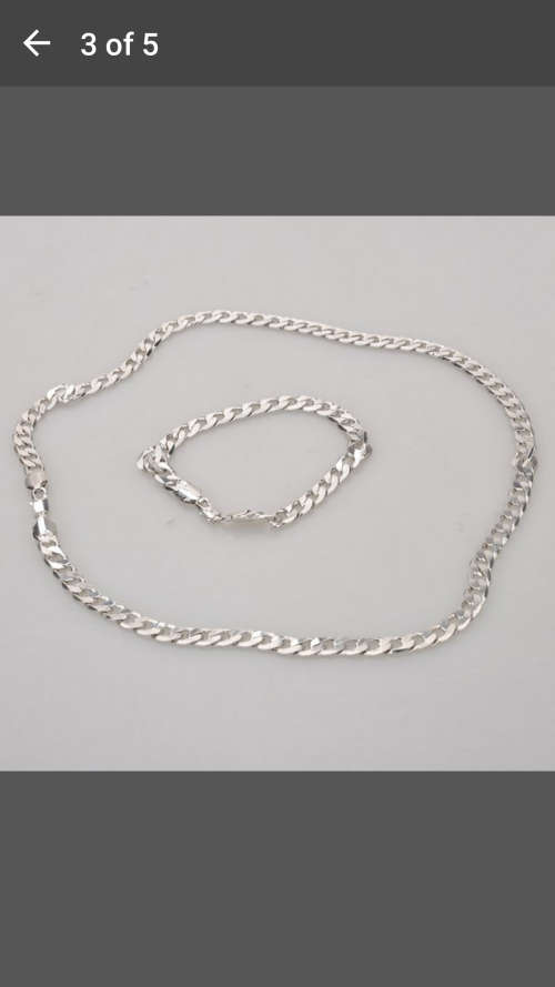 Men's 18K White Gold Filled Set - Curb Chain Necklace (23.6inch )+Bracelet (8.6inch)