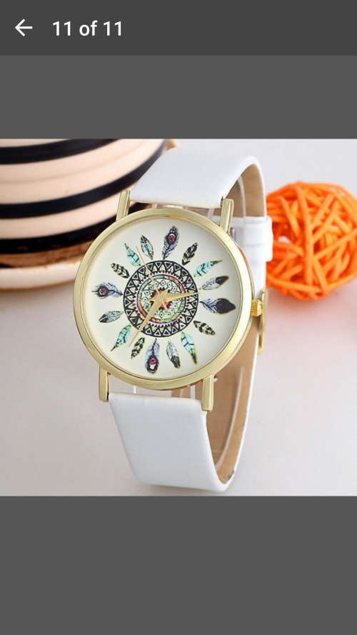 Womens Vintage Feather Dial Leather Band Quartz Analog Unique Wrist Watches