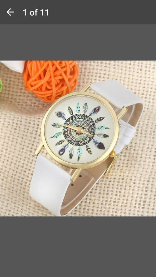 Womens Vintage Feather Dial Leather Band Quartz Analog Unique Wrist Watches