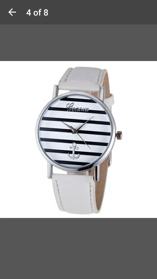 Fashion Women"s Ladies Geneva Striped Anchor Style Leather Watch - White