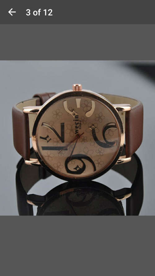 Big Numbers Convex Mirror Leather Band Women Girl Quartz Wrist Watch - V