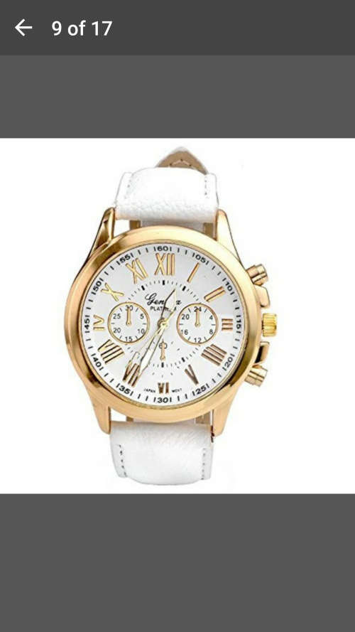 Lady Geneva Platinum Roman Leather Band Analog Quartz Wrist Watch - White