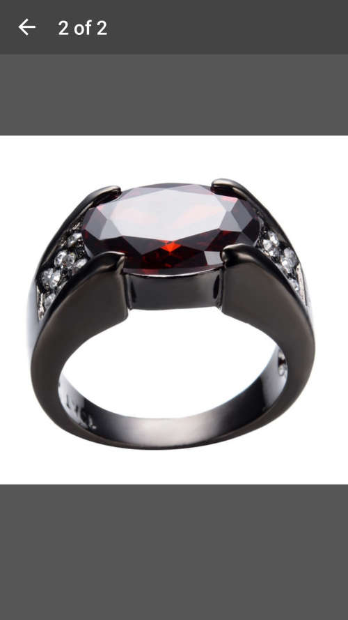 AWESOME - Ruby Ring Oval Cut Red Garnet - Unisex's Black Gold Filled - Size 6