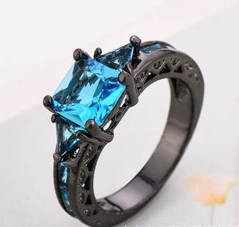 Unusual and Eye Catching - Jewelry Women Rings Created Aquamarine Black Ring Gemstone Size 6