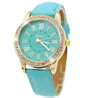 Geneva - Women Rhinestone Analog Leather Quartz Wrist Watch
