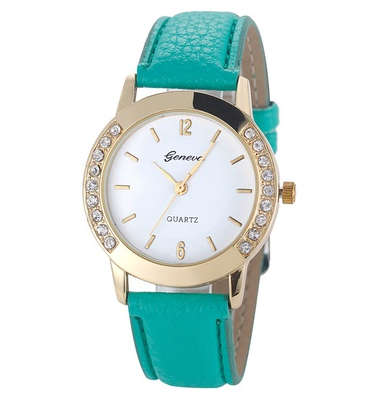 Geneva - Women Diamond Analog Leather Quartz Wrist Watch