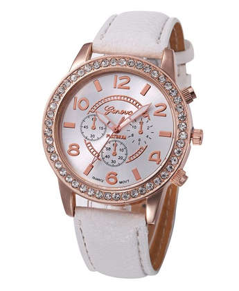 Geneva - Women Rhinestone Analog Leather Quartz Wrist Watch