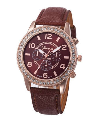 Geneva - Women Rhinestone Analog Leather Quartz Wrist Watch
