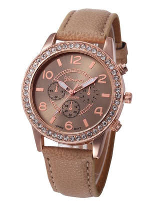Geneva - Women Rhinestone Analog Leather Quartz Wrist Watch