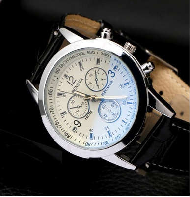 Geneva - Fashion Watch Men Leather Strap Simulation Three Eyes Dial Luminous Outdoor Quartz Watch