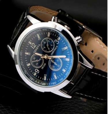 Geneva - Fashion Watch Men Leather Strap Simulation Three Eyes Dial Luminous Outdoor Quartz Watch