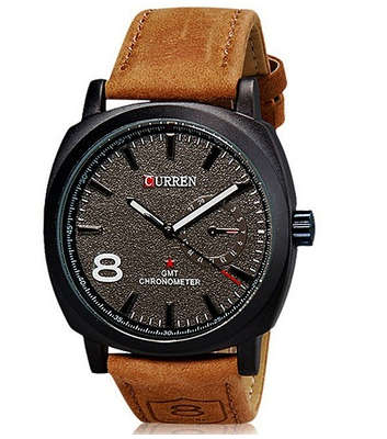 Curren - Fashion Army Military Style Leather Strap Quartz Watches - Black Face