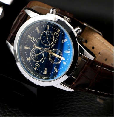 Geneva Men Faux Leather Strap Simulation Three Eyes Dial Luminous Outdoor Quartz Watch