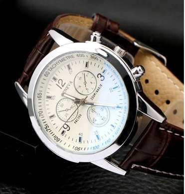 Geneva Men Faux Leather Strap Simulation Three Eyes Dial Luminous Outdoor Quartz Watch