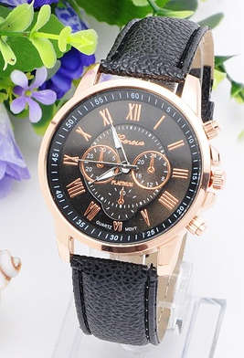 Geneva Platinum Roman Leather Band Analog Quartz Wrist Watch - Gold