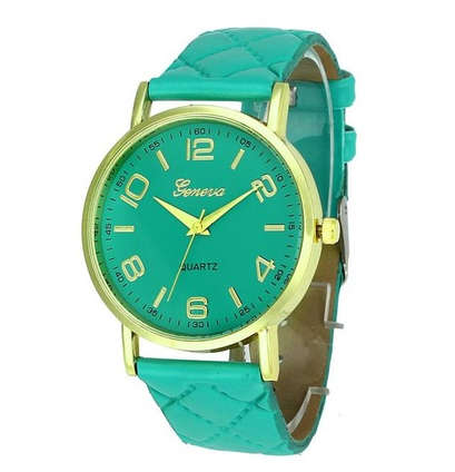 Lady Geneva Platinum Roman Leather Band Analog Quartz Wrist Watch