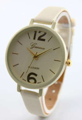 Vogue Geneva Women Faux Leather Analog Quartz Wrist Watch - Beige