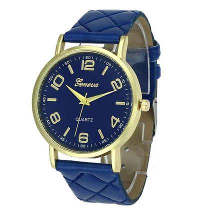 Geneva Checkers Faux Leather Quartz Analog Wrist Watch