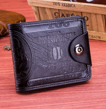 Mens US $100 Dollar Bill Leather Bifold Card Holder Wallet