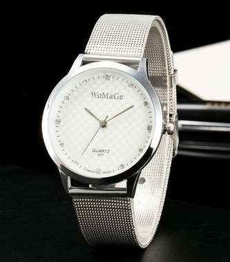 WOMAGE - Stunning Round Dial Silver Mesh Steel Quartz Women Watch - Small Dial - AWESOME