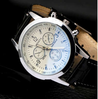 Geneva - Fashion Watch Men Faux Leather Strap Three Eyes Dial Luminous Outdoor Quartz Watch