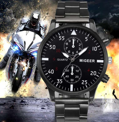 Migeer - Fashion Men Crystal Steel Analog Quartz Wrist Watch