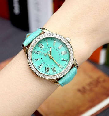 Geneva - Women Rhinestone Analog Leather Quartz Wrist Watch