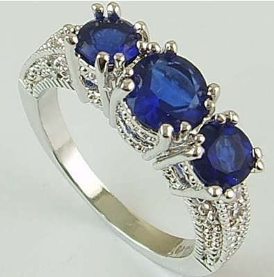 Brand New Jewelry - Silver Plated Blue Created Sapphire Ring - Size 7