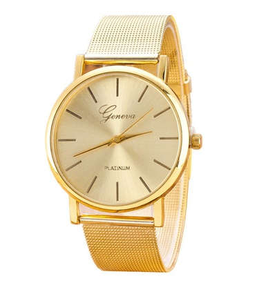 Geneva - Stunning Round Dial Gold Mesh Steel Quartz Women Watch