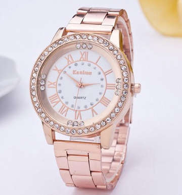 Kanima Women's Crystal Rhinestone Alloy Stainless Steel Analog Quartz Wrist Watch - Rose Gold