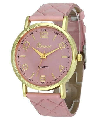 Geneva Checkers Faux Leather Quartz Analog Wrist Watch