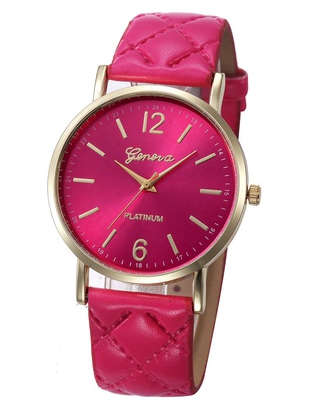 Women's Fashion Geneva Checkers Leather strap dial Quartz casual bracelet Watch