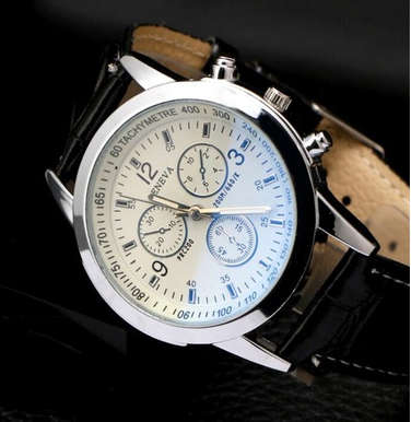 Geneva Men Faux Leather Strap Simulation Three Eyes Dial Luminous Outdoor Quartz Watch