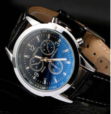 Geneva Men Faux Leather Strap Simulation Three Eyes Dial Luminous Outdoor Quartz Watch