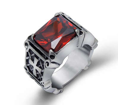 Men's Ring - Vintage Ruby Ring Gothic Cross - Size 9