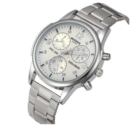 Migeer - Fashion Men Crystal Steel Analog Quartz Wrist Watch