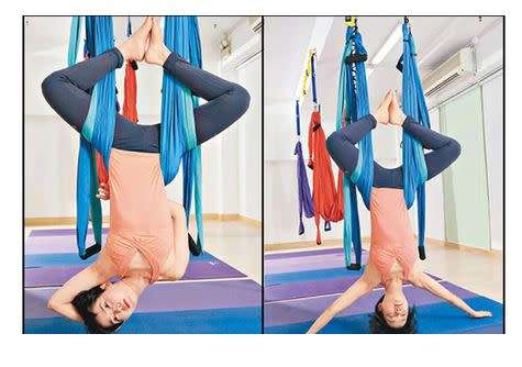 Yoga decompression hammock trapeze anti-gravity aerial traction strap blue
