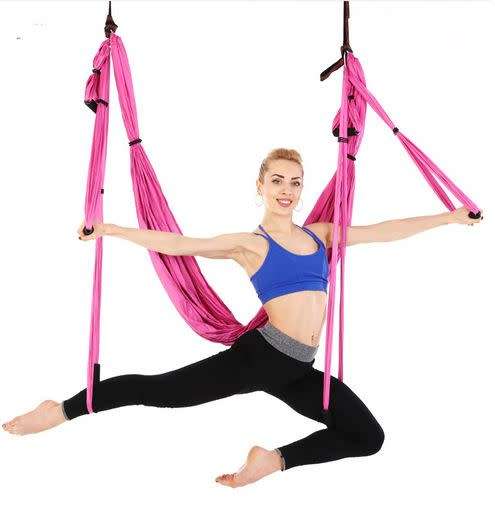 Yoga decompression hammock trapeze anti-gravity aerial traction strap blue
